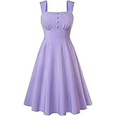 Belle Poque Square Neck Sundress for Women A Line Midi Dress Summer Cocktail Tea Party Dress with Pockets