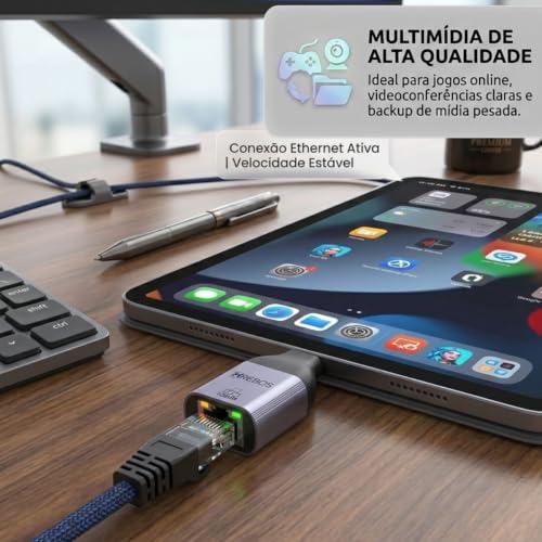 Adaptador De Rede Usb C Para R45 Gigabit 1000mbps Ethernet, Compatível Com Windows, Mac OS, Chrome, Linux, Android, Para Notebook PC Celular Tablet MacBook Ultrabook