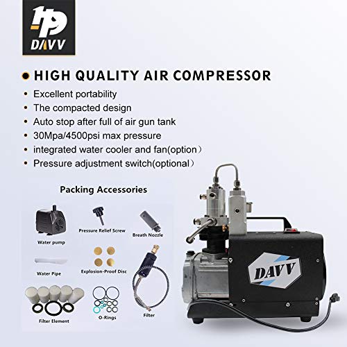 HPDAVV High Pressure Air Compressor For Paintball PCP Airgun Rifle Scuba Tank Filling, 110V, Up To 4500 PSI, US After-Sales Service SCU30 - Thumbnail 5
