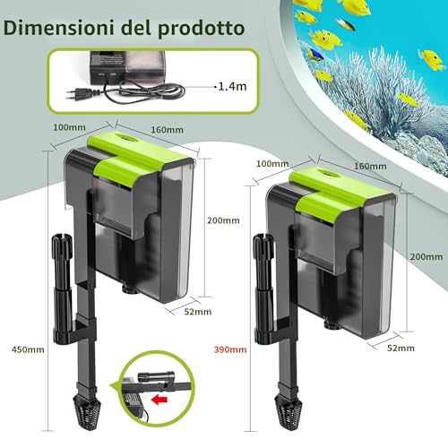 Forever Speed 4-in-1 UVC Outdoor Aquarium Filter Adjustable Flow Hanging Filter 450L/h Waterfall Filter for 10-100L Aquarium