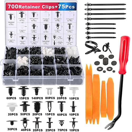 Uolor 775 Stücke Auto Befestigung Clips Universal Befestigungclips Plastikklips Satz mit Demontage Werkzeuge, Kabelbinder und Schwammig Kissen