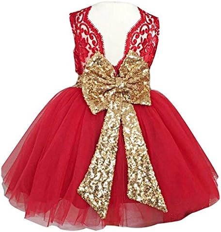 Sunnygirls Newborn Toddler Baby Girls Sequins Bowknot Floral Princess Flower Girl Dresses (2T, Red)