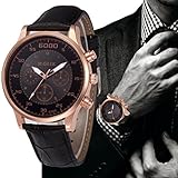 Clearance !! Men's Watches,Auwer Retro Design Leather Band Wristwatch Analog Alloy Quartz Wrist Watch (Black)