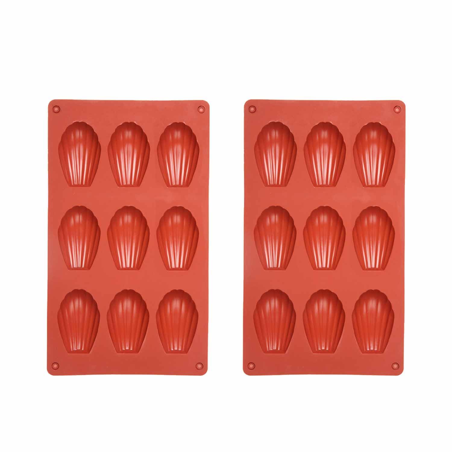 GVSAVY 2pcs Scallop Shape Silicone Molds, Silicone Molds, Non-Stick Silicone Trays, Baking Molds, Mold Cake Pans, Suitable for Cakes, Chocolates, Candies, Cookies (Brick Red)