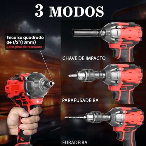 Trailabo Chave de Impacto Elétrica 48V com 2 Bateria, 55 Peças, Alta Velocidade Até 3000 RPM, Furadeira de Impacto Multiuso de 600N com Cabo de Borracha e Carregador, Parafusadeira e Furadeira