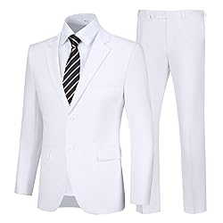 Mens White Suits Slim Fit 2 Piece Suit Set