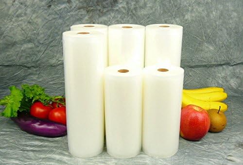6 - Large FoodFreshing 4mil Commercial Grade Rolls Vacuum Sealer Food Storage Bags, Two 8"x50' and Four 11"x50'