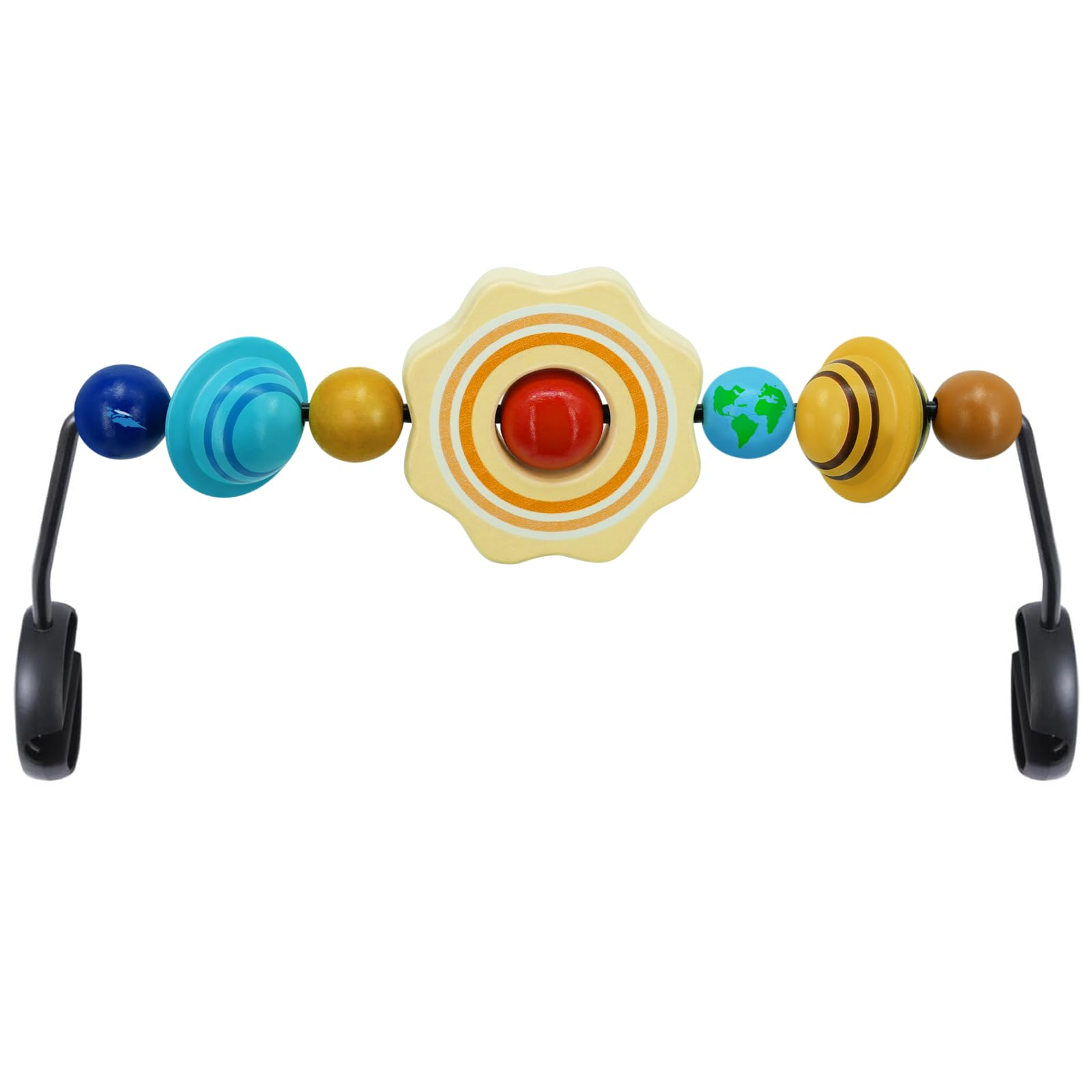 iGRATENS Baby Bouncer Toy Bar, Hand-painted Wooden Toy for Baby Bouncer Soft & Bliss, Easy to Attach and Remove, Child-Friendly Materials, Rich Color Design for Curious Babies, Sun & Planets