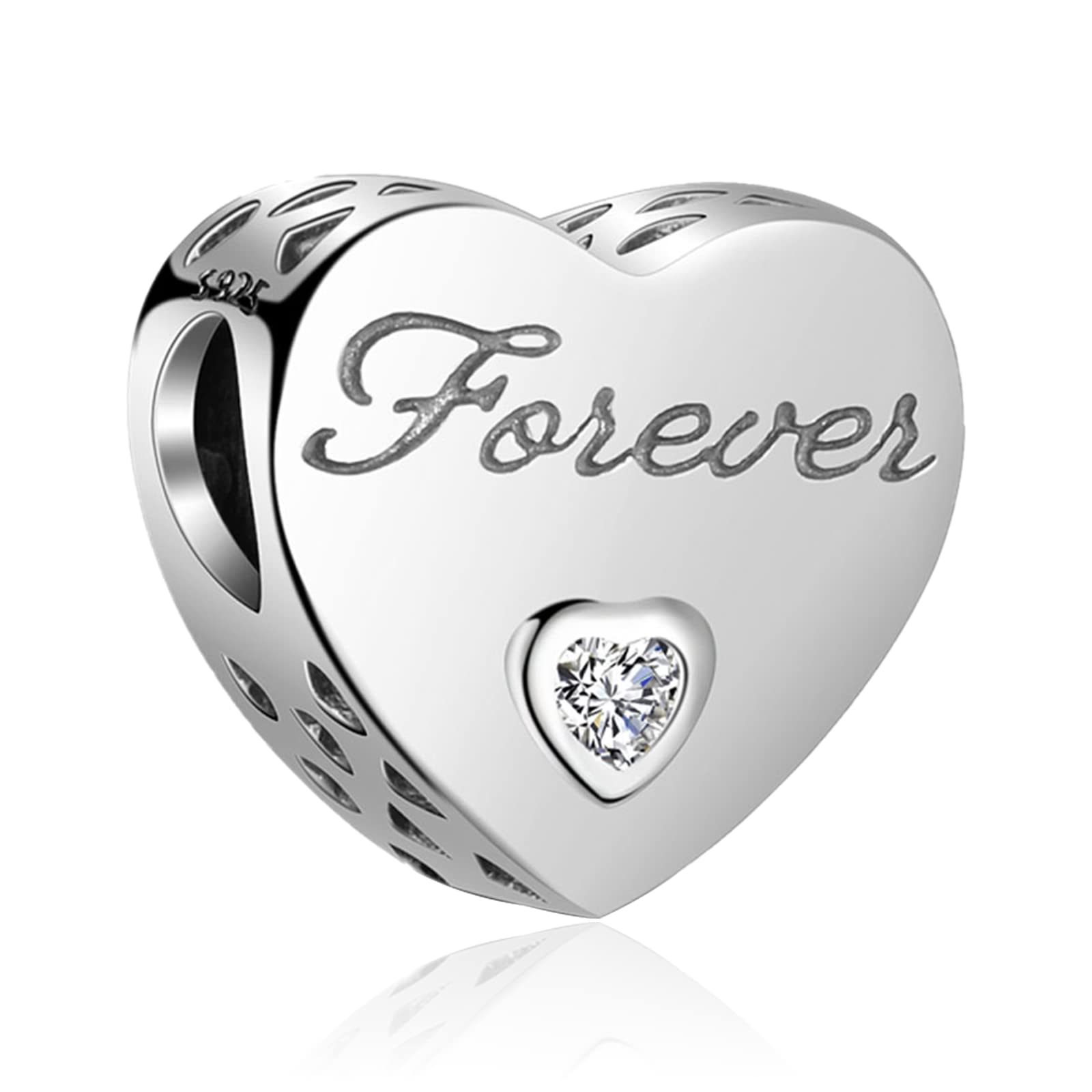 LaMenars I Love You Heart Bead 925 Sterling Silver Charm for Bracelet & Necklace Women Jewelry DIY Gift