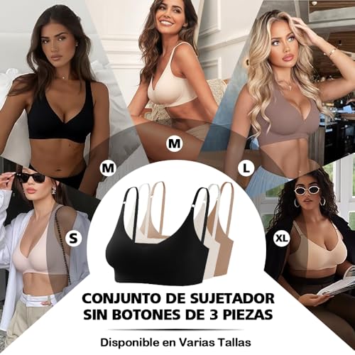 Brasieres Deportivos Mujer, 3 Piezas Sujetador Deportivo con Copas Acolchadas extraíbles, Sin Costuras Sin Varilla V-Sujetadores con Correas Ajustables, para Pilates,Yoga,Fitness