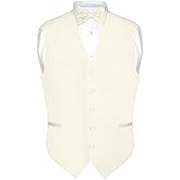 Vesuvio Napoli Men's Dress Vest & BowTie Solid CREAM Color Bow Tie Set for Suit or Tuxedo
