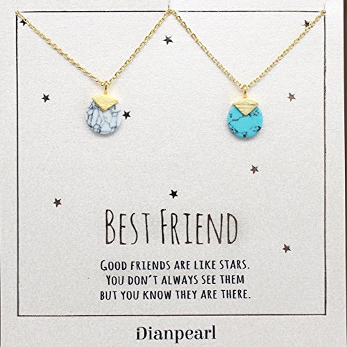 white and blue howlite gemstone necklace, Best friend necklace, BFF Necklace, friendship necklace for 2, Gold dainty necklace, gemstone necklace, Turquoise Howlite