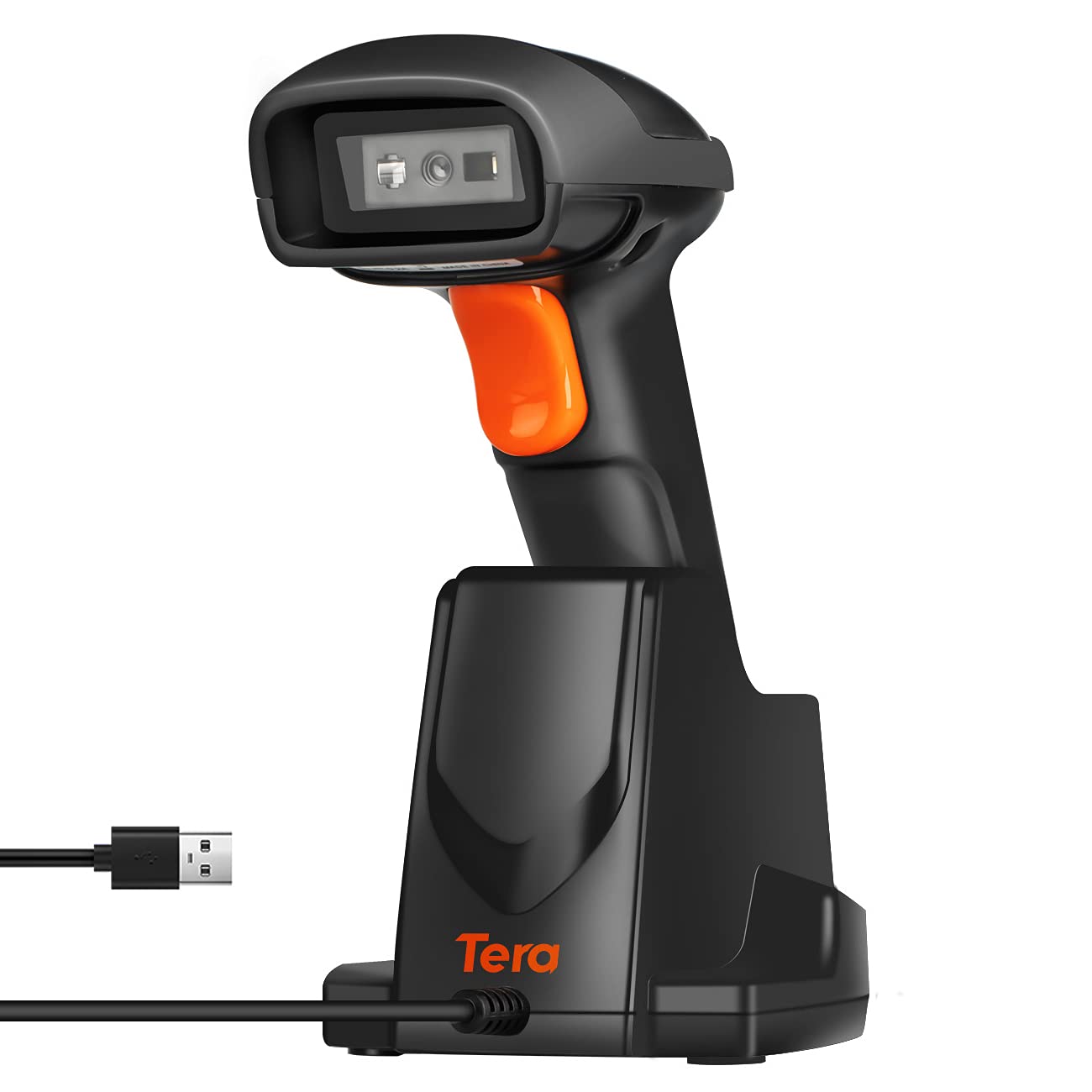 Tera [Pro Series] 1D 2D QR Wireless Barcode Scanner Bluetooth Extra Fast Long Transmission Super Fast Scanning Speed with USB Charging Cradle Stand, HW0007, Orange