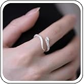 Yheakne Vintage Snake Ring Silver Snake Finger Ring Emerald Serpent Ring Snake Wrap Ring Adjustable Half Open Ring Jewelry for Women