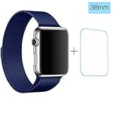 Apple Watch 38mm Band, ClockChoice Milanese Loop Stainless Steel Bracelet Strap for iWatch, BLUE | Unique Magnet Lock, No Buckle Needed, Women and Men Use | Bonus Tempered Glass Screen Protector