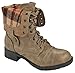 Women Military Combat Foldable Cuff Faux Leather Plaid/Quilted Back Zipper Lace Up Boots