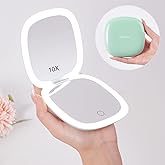 Mocado Compact LED Magnifying Travel Makeup-Mirror - 4 inches 1X/10X Magnification Small Hand Pocket Dimmable Double Sided US