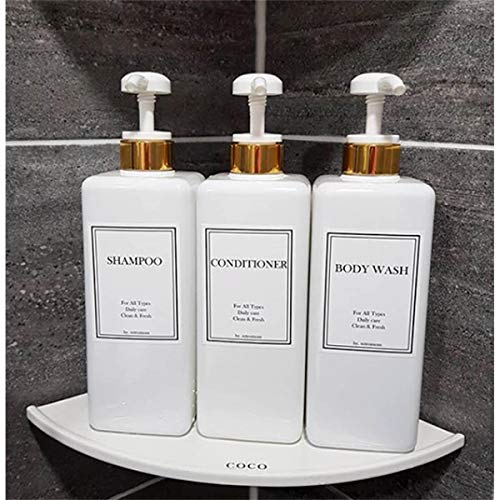 HARRA HOME Modern Gold Design Pump Bottle Set 27 oz Refillable Shampoo and Conditioner Dispenser Empty Shower Plastic Bottles with Pump for Bathroom Lotion Body wash Massage Oils, Pack of 3 (White) - Thumbnail 4