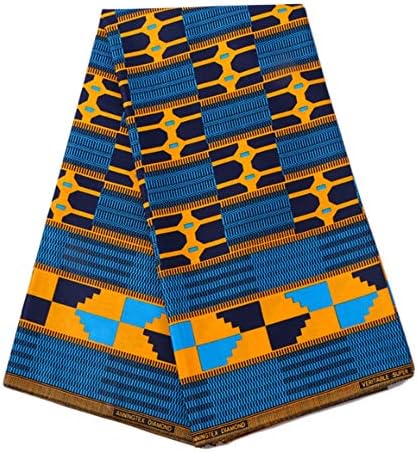 Wax Print Fabric, Laceso 6 Yards African Super Ankara Tribal Print Ankh Print Fabric for Sewing Dress Clothing Mens Shirts Skirts Kids Outfits DIY (Blue and Yellow, 6 Yards)