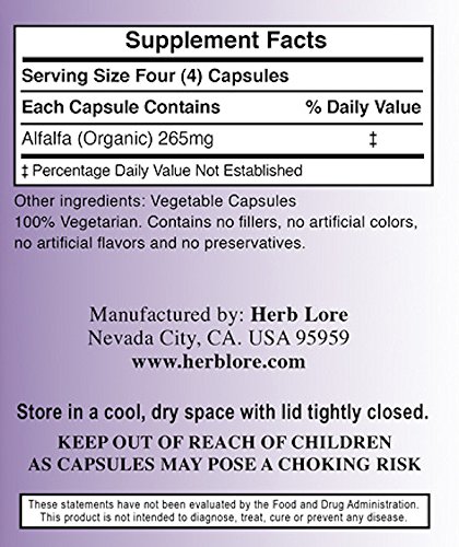 Alfalfa Capsules - All Natural 100% Alfalfa Powder - 200 Capsules - 1060 mg per dose - Herb Lore - Thumbnail 2