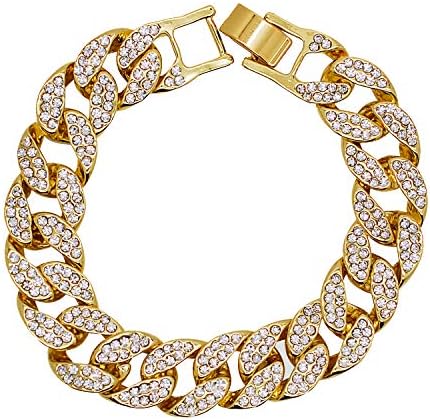 Yellow Gold-Tone Iced Out Hip Hop Bling 2 Row Stone Cuban Linked 18" Bracelet