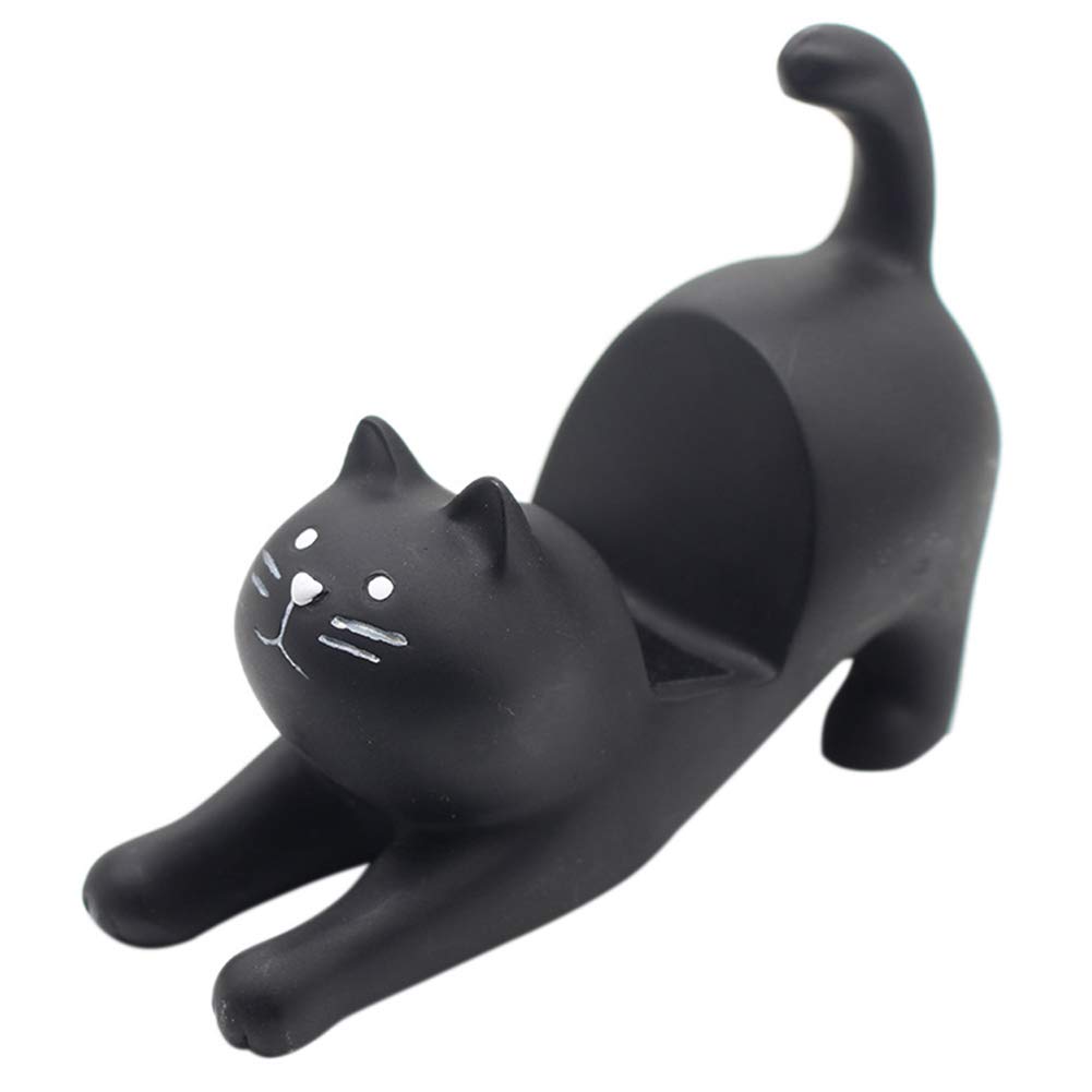 Jiakalamo Lazy Bracket Cat Shape Resin Phone Holder Desktop Stand Fixing Mini Portable,Cat Desk Cell Phone Stand Holder Home Office Works(Black)