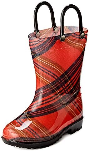 red and black plaid rain boots