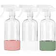 HOMBYS Empty Clear Glass Spray Bottles with Silicone Sleeve Protection - Refillable 16 oz Containers for Cleaning Solutions,