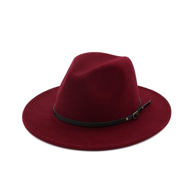 Geilisungren Damen Erwachsene Vintage Wolle Hut Elegante Wide Brim Gürtelschnalle Decor Zylinder Trilby Mütze Fischer Hut Pan