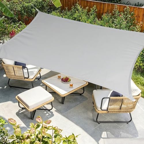 4 x 6 m Rectangular Sun Shade Sail, Premium 420D Oxford Fabric, UV Protection, Waterproof Tears, for Garden, Balcony and Terrace, Fixing Cables Included, Grey