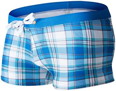 AustinBem Men Swimwear Grid Print Swimsuit Double Ivisible Side Pocket Board Surfing Boxer Trunks Shorts (US Mediuml/Tag L (31”-35”), 7# Dark Blue)