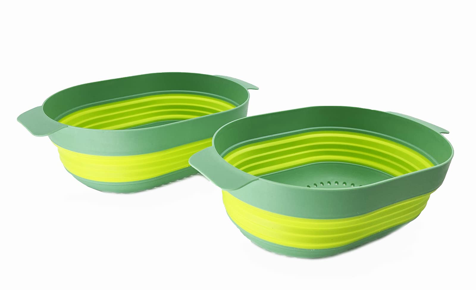 SAMMART 3L Over The Sink Oval Colander (Dark Green/Fluorescent Green (Set of 2))
