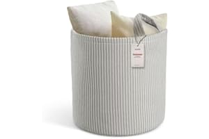 PUTSKA Blanket Basket – Round Storage for Toys and Blankets, Clothes, Stuffed Animals – Soft Baby Girl Basket for Nursery, Kids Room, Bedroom, Living Room – Large, Grey