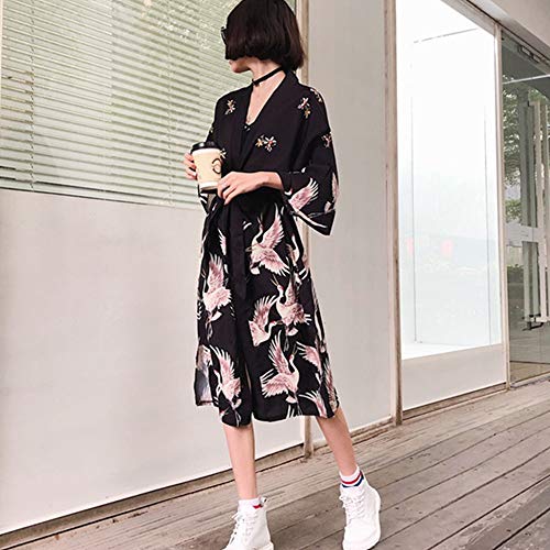 Women Japanese Kimono Cardigan Top Plus Size Harajuku East Asian Loose Yukata Outwear Vintage 3/4 Sleeve (# 5)