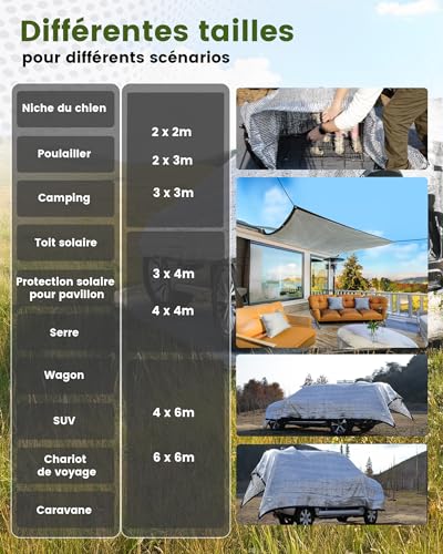Ezcasch Car Shade Netting for Dogs, 3x4 m, 85% Aluminium, Sun Shade Netting for UV Protection Outdoor with Elastic Cord, 5M Nylon Rope, Nails