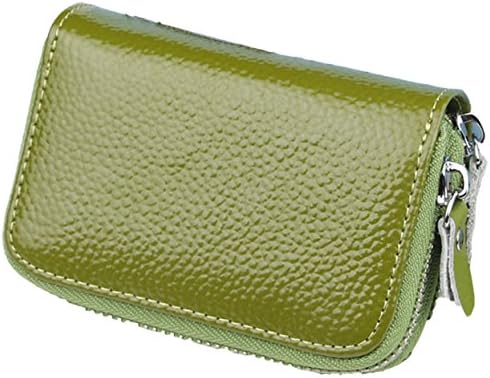 RFID Blocking Credit Card Holder, Double zipper wallet for women with Genuine Leather, Credit Card Wallet Multi Card Holder Safe Security Travel Wallet (GrassGreen)