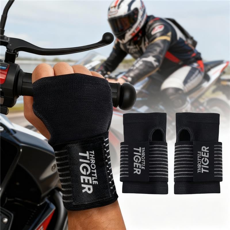 Photo 1 of (medium sized) Throttle Tiger – Motorcycle Wrist Brace Adjustable Wrist Wraps for Bikers, Wrist Support Reduces Hand Pain and Absorbs Vibration, Enhancing Comfort and Stability (Medium)