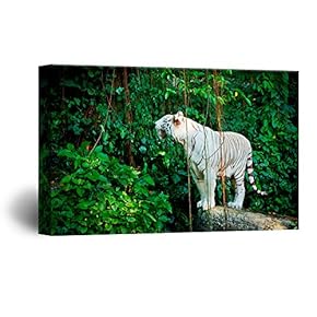 Canvas Wall Art - A White Tiger in The Forest - Giclee Print Gallery Wrap Modern Home Art Ready to Hang - 12x18 inches