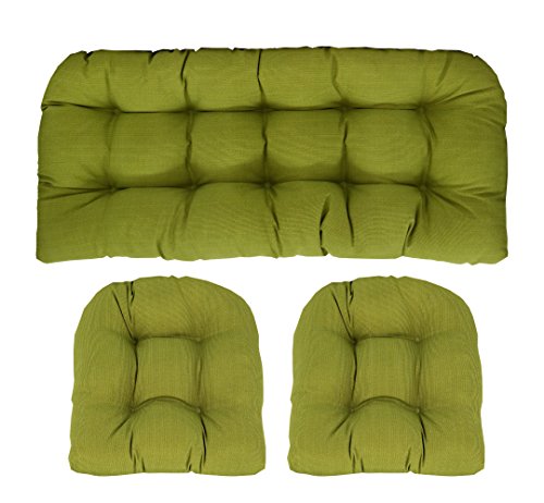 RSH Décor Indoor/Outdoor Wicker cushions Two U-Shape and Loveseat 3 Piece Set Palm Green