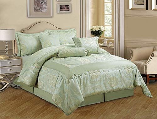 Comfy Decor Betty 7Pc Jacquard Quilted Bedspread Comforter Bedding Set - Betty Light Blue, Double