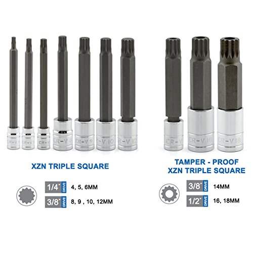 10pc XZN 12 Point MM Triple Square Spline Bit Socket Set Tamper Proof