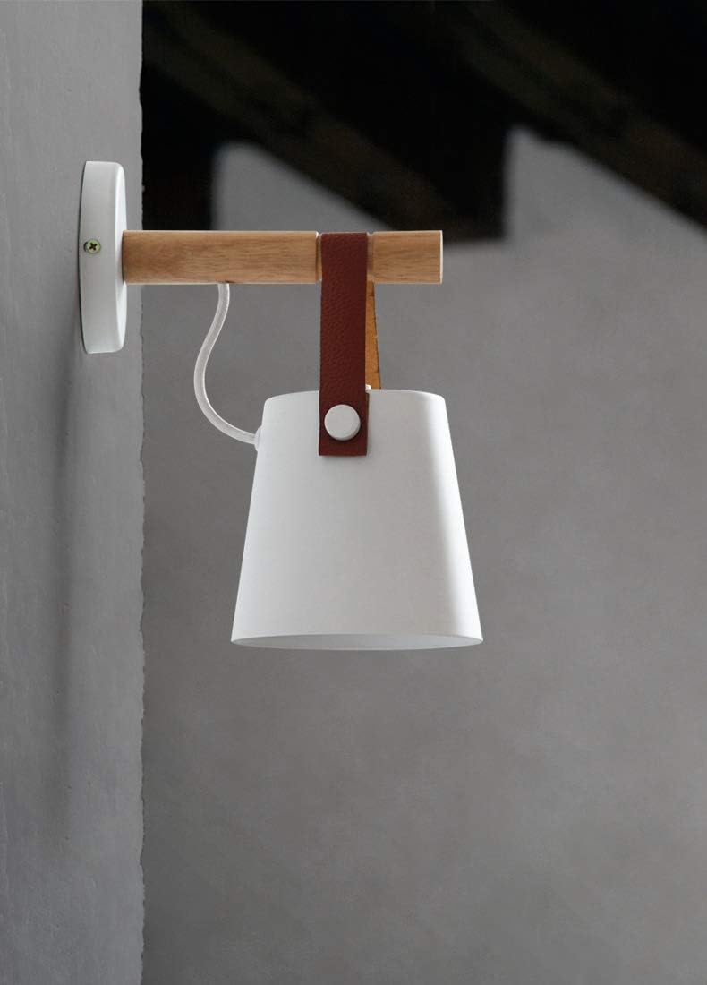 Chrasy Wall Light Sconce Modern Wooden Leather Decorative Led Wall Lamps E27 Base Lighting Fixture for Living Room Bedroom Bedside Study Porch Aisle Corridor (White) - Image 3