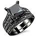AMiERY Black Gold Sapphire Princess Cut CZ Wedding Engagement Band Bridal Rings Jewelry Set
