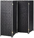 4 ft. Short Woven Fiber Folding Screen - Black - 4