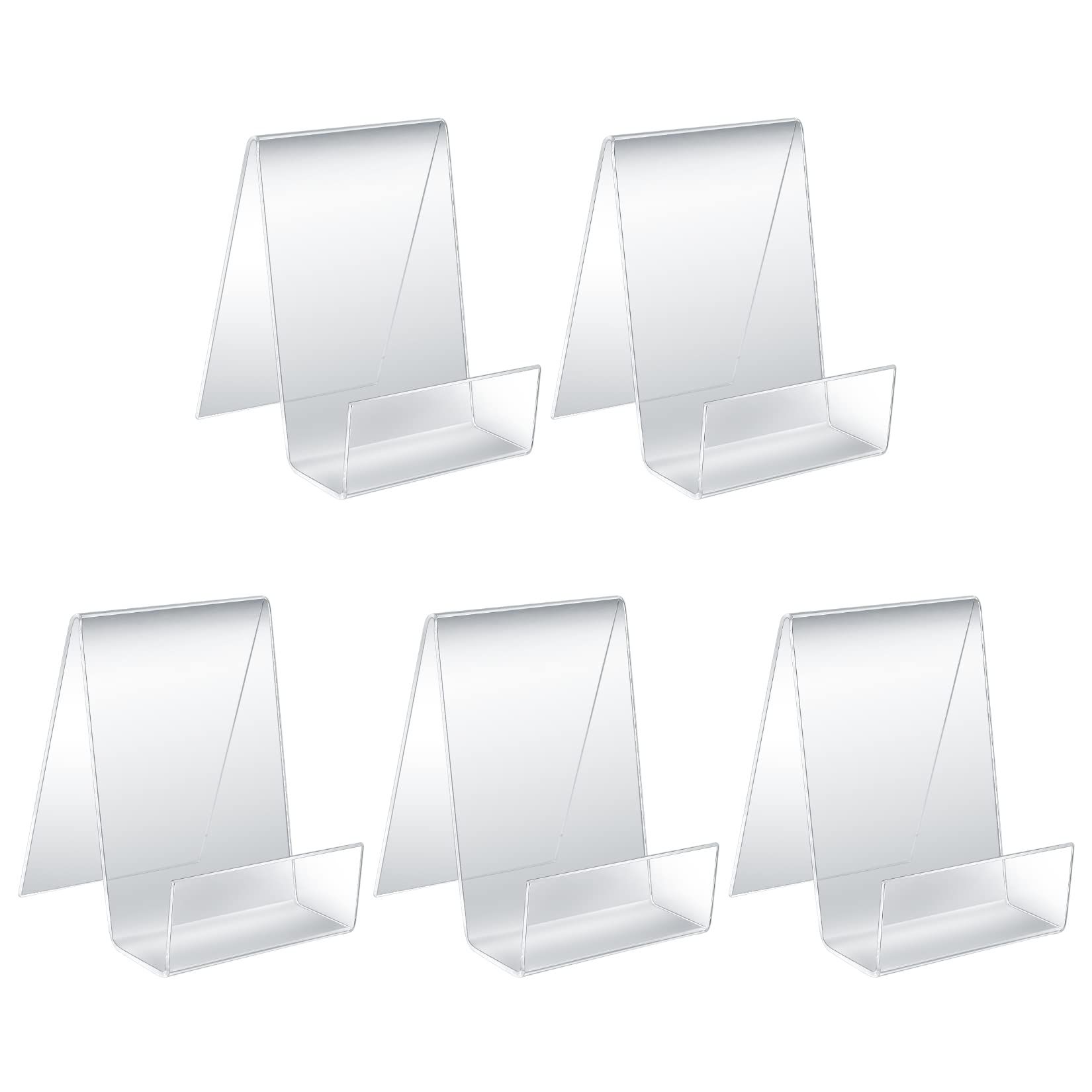 Pack of 5 Slanting Bookends - Acrylic Table Stands for Displaying Photos, Books, Music, Crafts