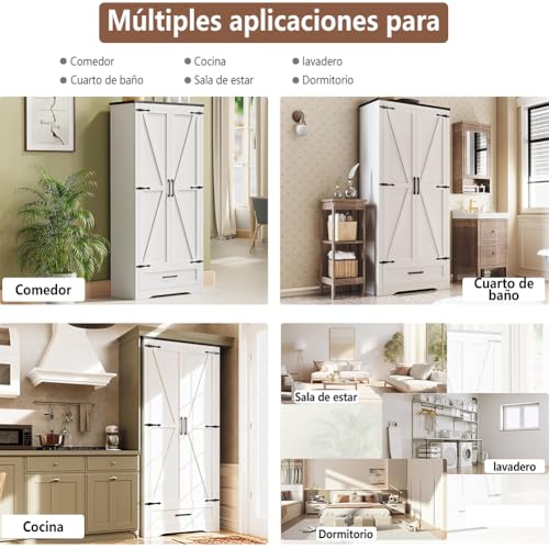 UNKKS Alacenas para Cocina,Muebles para Cocina Modernos,Bufetera Mueble con Cajones,Gran Capacidad Almacenamiento con Divisiones Ajustables,para Cocinas Domésticas 80X40X180CM
