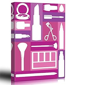 Home Art - Makeup - Pink Patchwork - Stencil Style - Bathroom Mirror - Art Deco Modern Design Graphic - Canvas Art Home Art - 12x18 inches