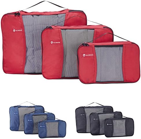 Premium Set of 3 Packing Cubes, Superior Travel Organizer Fits Inside Suitcases, Light Weight, Durable Fabric &amp; Zippers, Highest Quality Materials (Red)