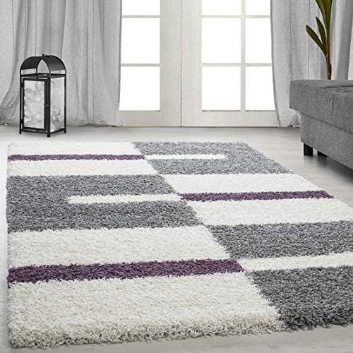 Carpet 1001 Hochflor Langflor Wohnzimmer Shaggy Teppich Florhohe 3cm Grau Weiss Lila 80x250 Cm Amazon De Kuche Haushalt