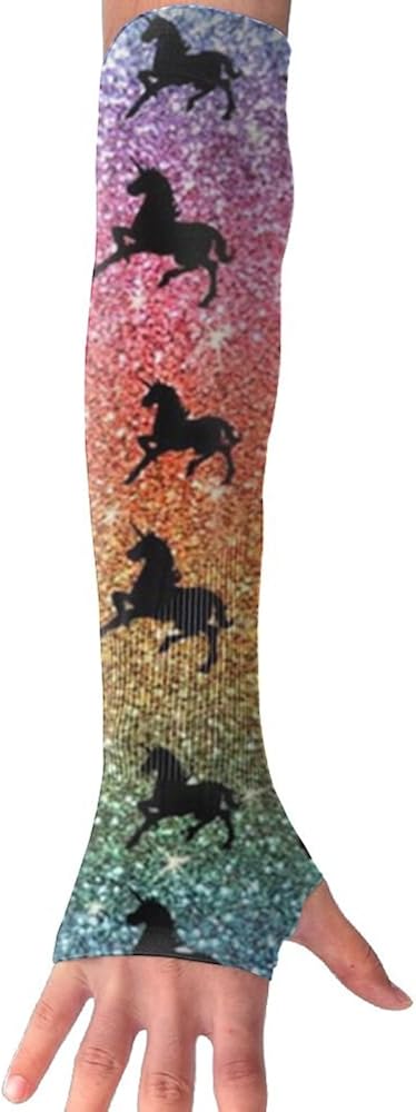Huadduo Rainbow Glitter Unicorns Women's Super Long Fingerless Anti-uv Sun Protection Golf Driving Sports Arm Sun Sleeves Gloves